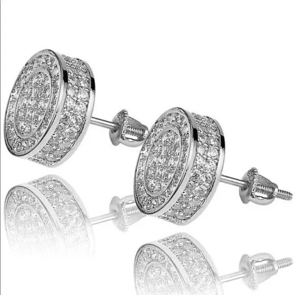New Men’s Iced Out Sterling Silver Stud Earrings - Picture 2 of 8